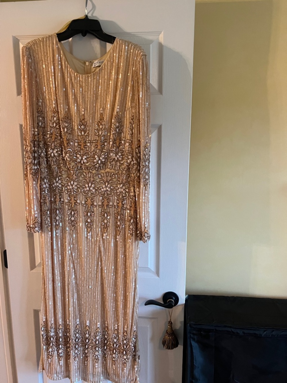 Mac Duggal Gold Sequin Long Sleeve Gown